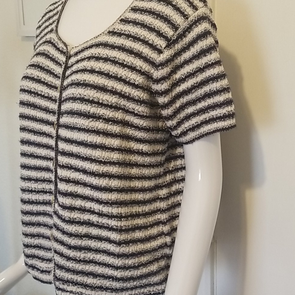 Basic Editions Navy/Cream Stripe Button Down Shir… - image 5